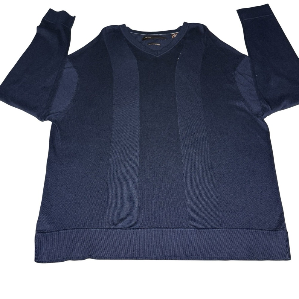 Perry Ellis Pullover Sweater Men's Sz XXL Navy Blue V Neck Bamboo Cotton Blend